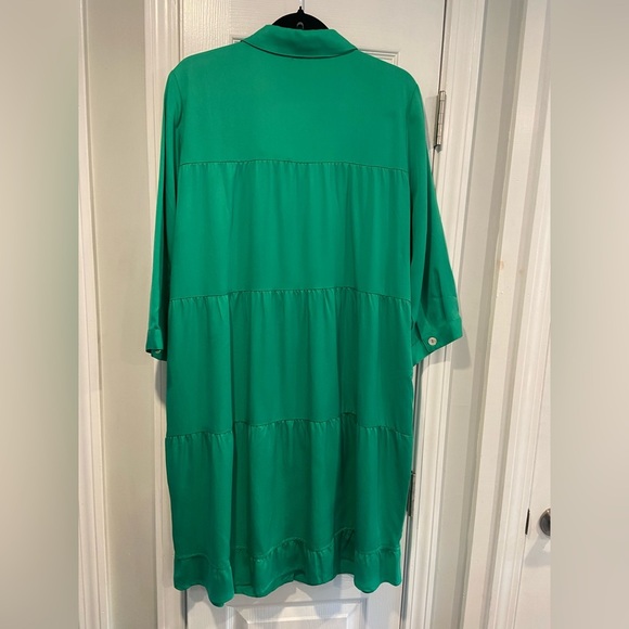 NWT Toofan Size 2X Jade Green Long Sleeve Pearl Button Front Tiered Shift Dress - Picture 5 of 12
